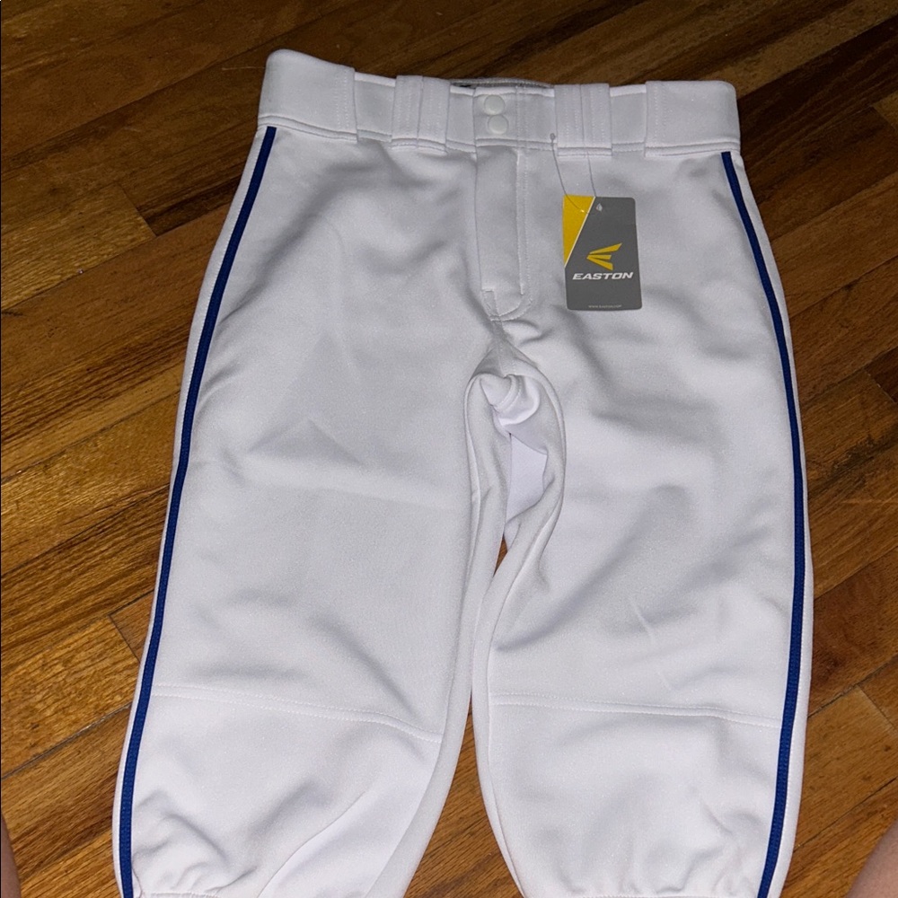 Easton White Kids Baseball Knickers with Blue Side Trim
